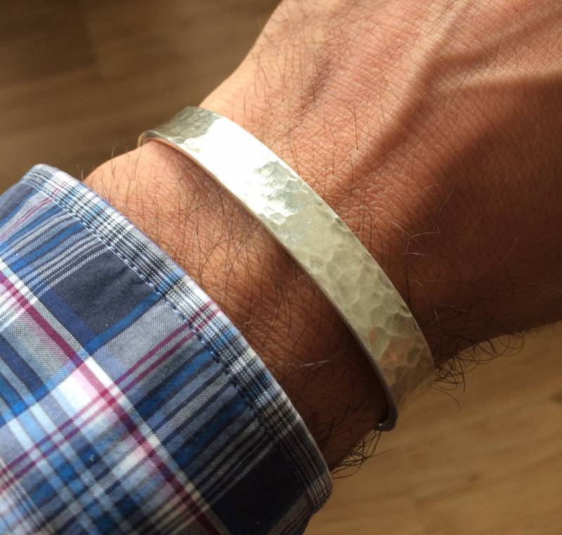 Brazalete/Pulsera De Plata 999 Forjado Diseño Martillo [Hecho A Medida] von MainSilberWerk