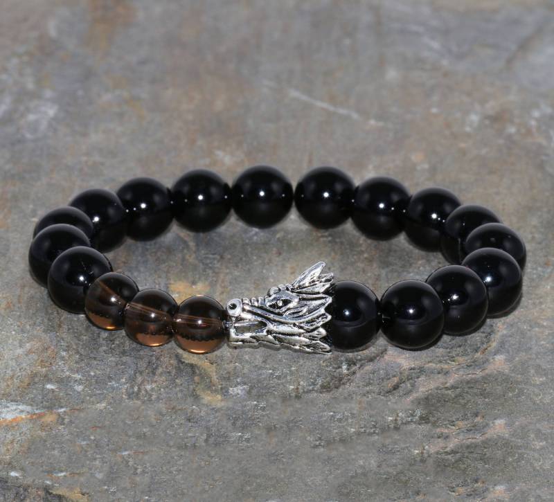 10 Mm Brasilien Morion Quarz Und 8 Rauchquarz Armband Handgemachte Schwarzquarz Perlen Edelstein Unisex Drachen Schmuck Geschenk von MainaShiki