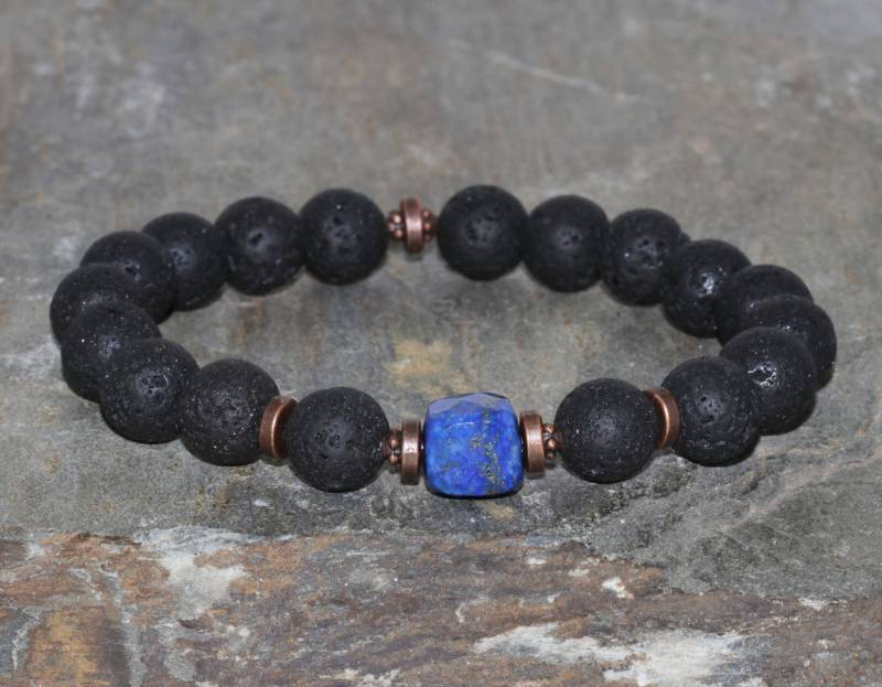 10mm Vulkan Lava Stein Lapis Lazuli Armband Handgemacht Rock Perlen Unisex Herren Perlenarmband Diffusor von MainaShiki