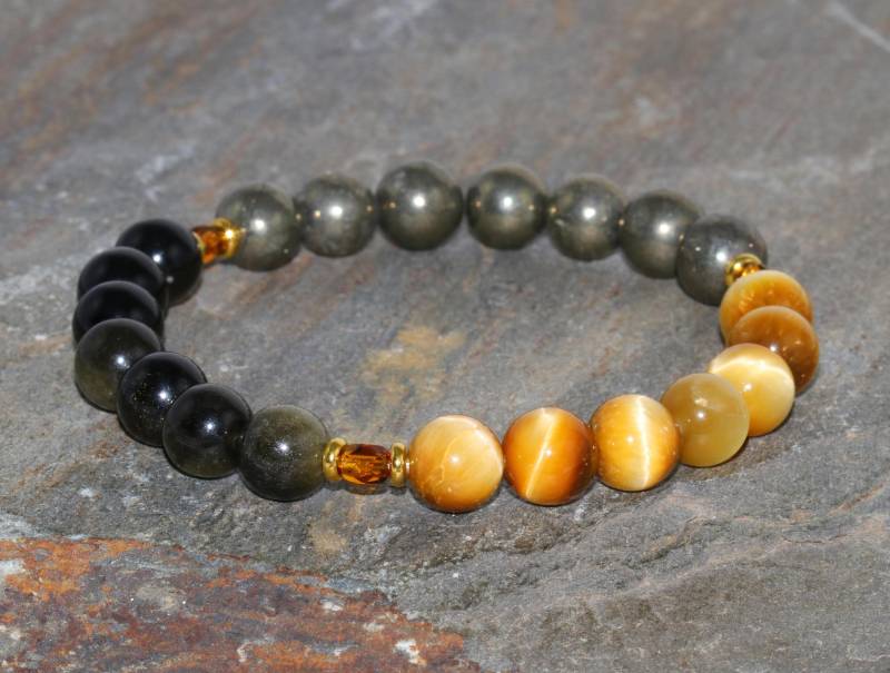 8 Mm Gold Obsidian, Gelbe Tigerauge Und Pyrit-Armband, Das Geld Maker Armband Schmuck, Heilende Kristalle, Fülle Reichtum + Erfolg von MainaShiki