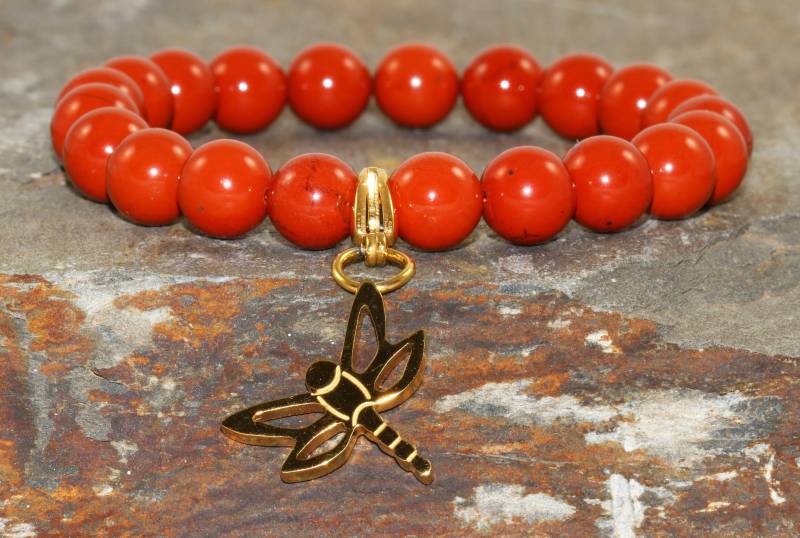 8mm Roter Jaspis Stapeln Armband, Eine Note, Kristalle, Edelstahl Libelle, Support Für Protection - Liebe & Leidenschaft Sakral-Chakra Heilung von MainaShiki