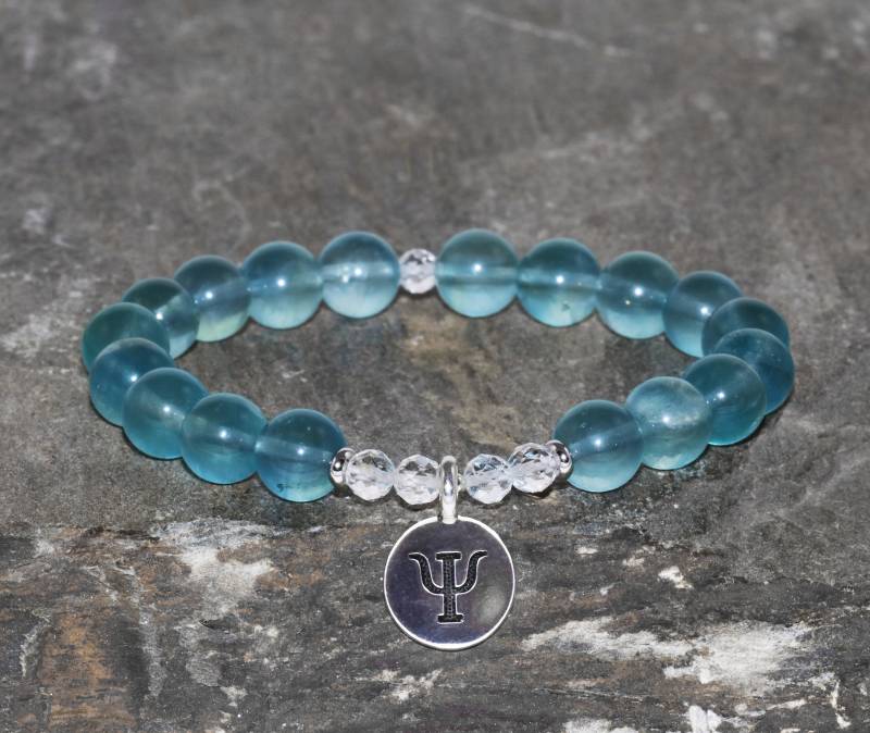 Blaue Fluorit Und Topas Armband Handarbeit 8Mm Perlen 4, 5 Mm Facettierte Natürliche Handgelenk Mala Edelstein Psi Seele Symbol von MainaShiki