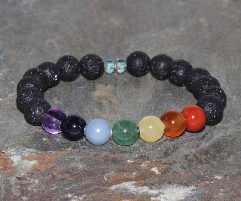Chor Karneol Gelben Calcit Grün Erdbeerquarz Angelite Blau Goldstone Amethyst Lava Perlen Armband 8mm 7 Chakra Edelsteinarmband von MainaShiki