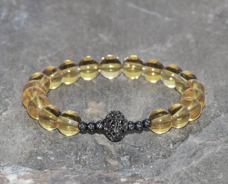 Citrin Armband 8mm Edelstein Citrine Mala Perlen Heilung Kristalle Solar Plexus Chakra Fülle-Glück-Selbst-Vertrauen Gunmetal Filigran von MainaShiki