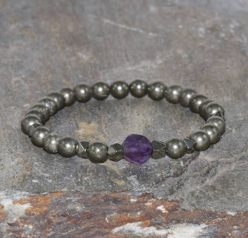 Das Geld-Maker-Armband. Aaa Grade 6mm Pyrit & Amethyst Armband. Wohlstand Schmuck. Erdung Stressabbau. Vitalität Zu Erhöhen von MainaShiki