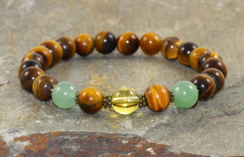 Fülle & Wohlstand Armband Stack, Citrin-Tiger Eye-Grünen Aventurin, Heilung Arthrose Manifestation-Erfolg-Neue Anfänge von MainaShiki