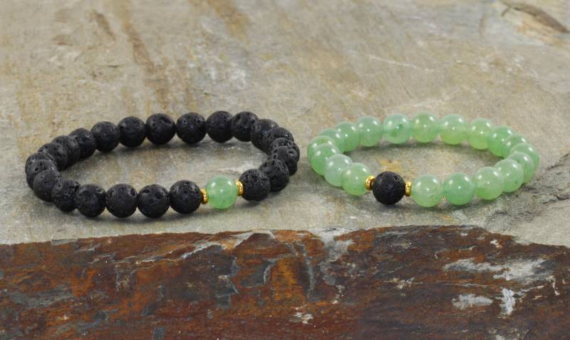 Grün Aventurin & Lavastein Armband Yoga Mala Perlen, Heilsteine von MainaShiki