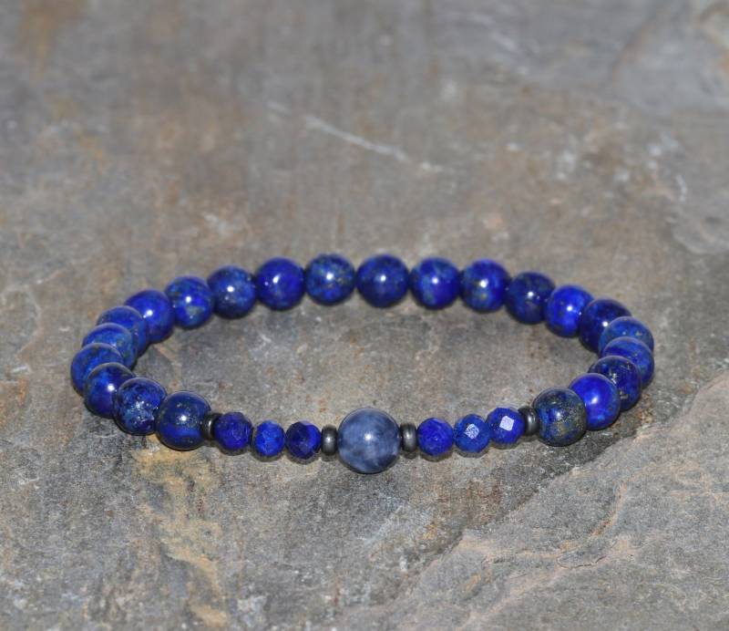 Lapis Lazuli Perlenarmband 6Mm Lapislazuli 6, 5 Mm Saphir 4Mm Facettierte Perlen Edelstein Schmuck Aaa Grade Heilung Armband von MainaShiki
