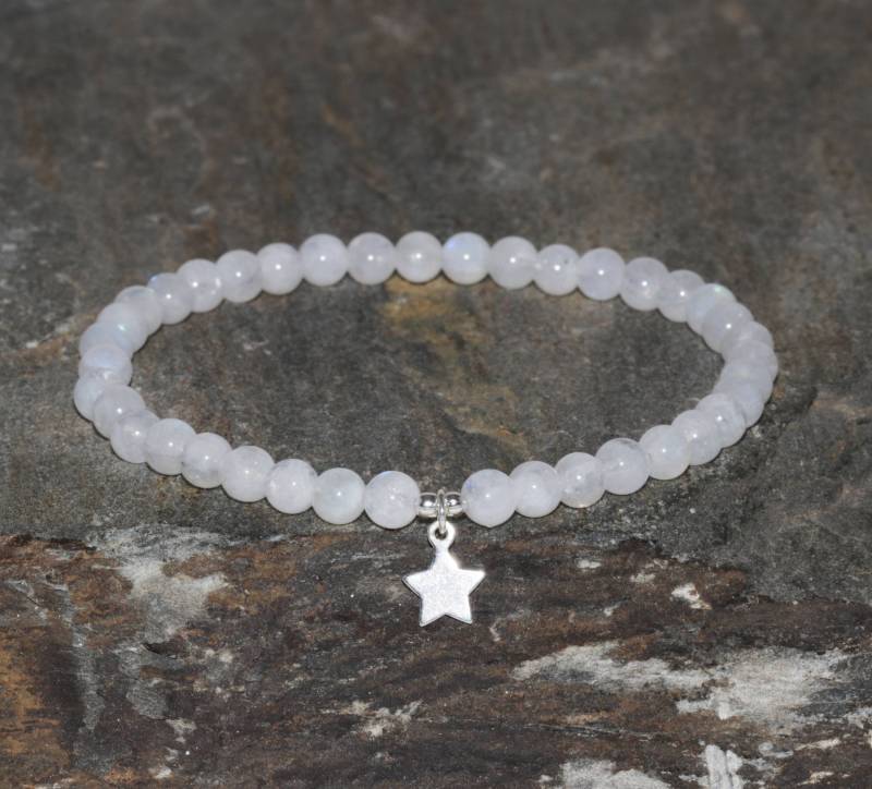 Mondstein Perlen Armband 4mm Handgefertigte Schmuck Geistheilung Kristalle Grade Aaa Silber Stern Weibliche Energie von MainaShiki