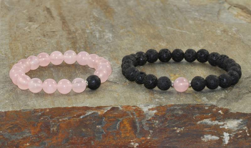 Paare Armband Set Rosenquarz & Vulkangestein Passende Armbänder von MainaShiki