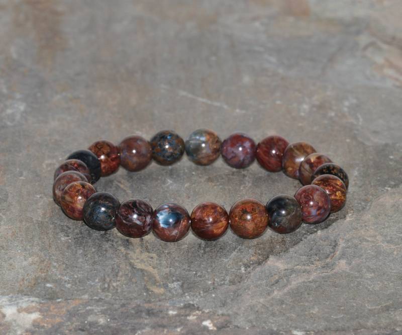 Pietersite Armband Handgefertigt 7, 5 Mm Blau Rot Braun Orange Perlen Edelstein Stapel Unisex Geschenk von MainaShiki