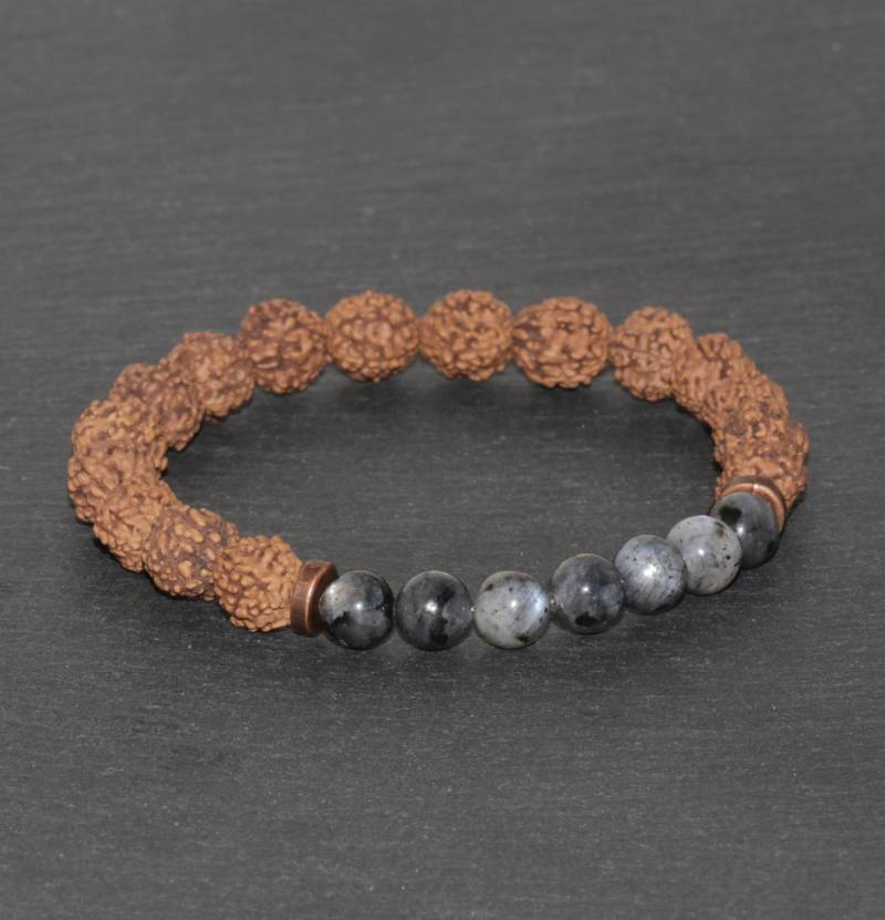 Rudraksha 7mm Und 6mm Schwarz Labradorit Armband 4 Gesichter Mukhi Original Perlen Lord Halumanji Mala von MainaShiki