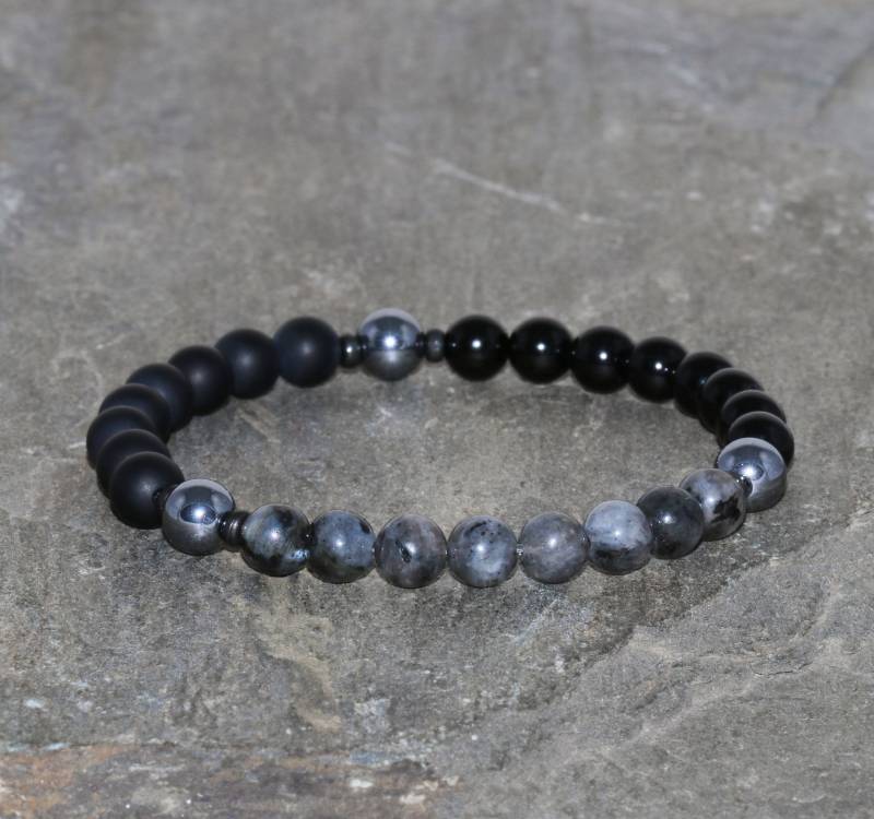 Schwarzer Turmalin Matt Onyx Larvikit Und Terahertz Armband Handgemachte 6mm Schwarzen Edelstein Perlen Unisex Boho von MainaShiki