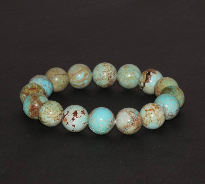 Seltene Hubei Türkis Armband Einzigartige 12 Mm Natürliche Runde Edelstein Echter Blau Grün Teal Perlen von MainaShiki