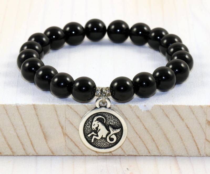 Steinbock Sternzeichen Armband Stapeln, Astrologie-Schmuck, Edelstein-Horoskop-Armband, Heilung Kristalle, Schwarzer Turmalin Armband von MainaShiki