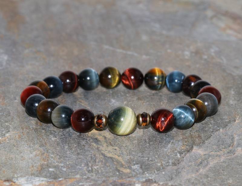 Tiger Auge Perlen Armband 8mm Und 10mm Guru Perle Rot Gelb Blau Falcon Hawks Edelstein Geschenk Unisex von MainaShiki