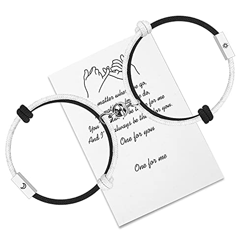 MAINBEAD - Ein Paar Distanzarmband Geflochten mit Anziehungsseil 2 Stück Magnetglocken, Schmuck, Perfektes Geschenk für Paare, Familie, Schwestern, Freunde, One Size, Edelstahl Metall von MAINBEAD