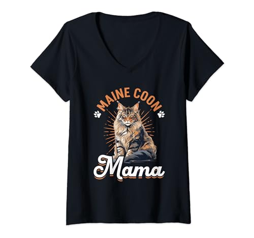 Maine Coon Katzenrasse Haustier – Maine Coon Mama T-Shirt mit V-Ausschnitt von Maine Coon Cat Breed Pet Designs