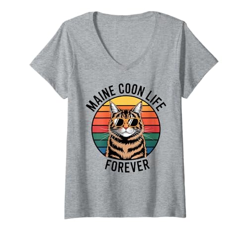 Damen Maine Coon Life Katze Männer Frauen Kinder Geschenk T-Shirt mit V-Ausschnitt Damen Maine Coon Life Katze Männer Frauen Kinder Geschenk T-Shirt mit V-Ausschnitt von Maine Coon Life Forever