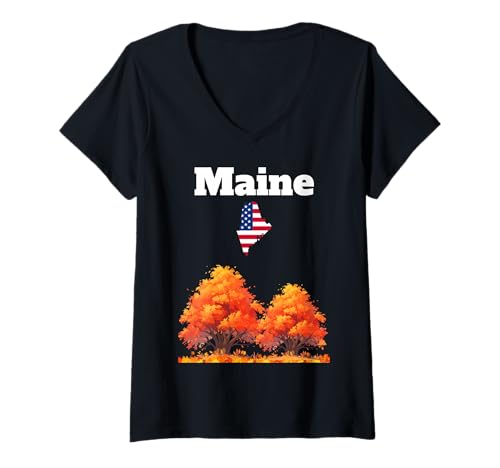 Damen Maine Fall Laub Herbstblätter New England Souvenir T-Shirt mit V-Ausschnitt von Maine Fall and autumn enthusiast apparel