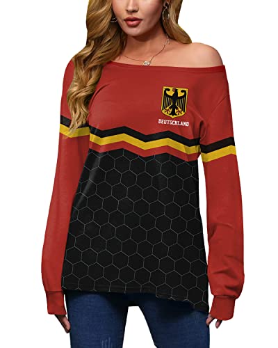 Mainfini Damen Deutschland Fußball Sweatshirt Deutschland Germany Länder Fahnen Zweifarbiger Pullover Pullover Schwarz S von Mainfini