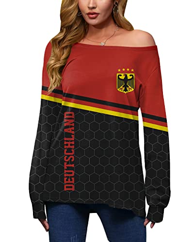 Mainfini Damen Deutschland Fußball Sweatshirt Deutschland Länder Fahnen Zweifarbiger Pullover Pullover Rot S von Mainfini