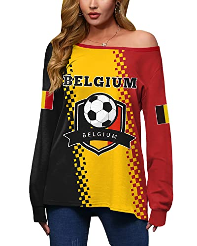 Mainfini Damen Fussball WM Belgien Fußball Sweatshirt Belgien Emblem Pullover Rot L von Mainfini