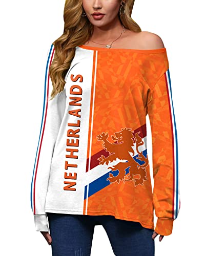 Mainfini Damen Fussball WM Holländischer Fußball Sweatshirt Niederlande Emblem Pullover Orange L von Mainfini