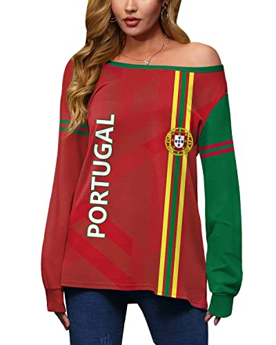 Mainfini Damen Fussball WM Portugal Fußball Sweatshirt Portugal Emblem Pullover Grün L von Mainfini