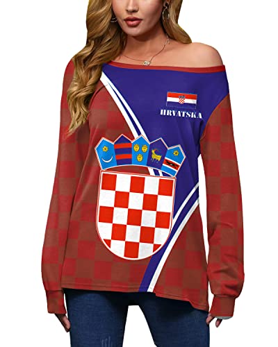 Mainfini Damen Kroatien Fußball Sweatshirt Croatia Umriss Vintage Pullover Rot XL von Mainfini