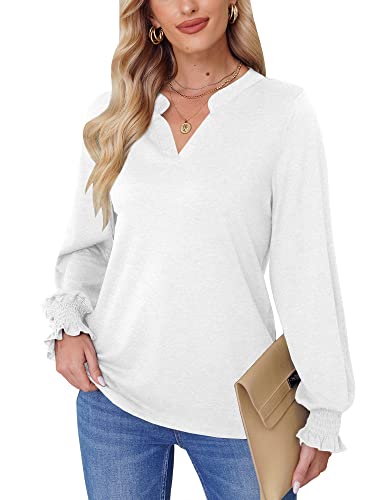 Mainfini Damen Langarmshirt Einfarbig Casual Sanft Oberteile mit V-Ausschnitt für Herbst S von Mainfini