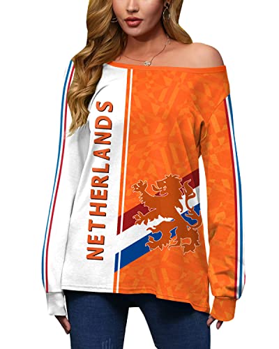 Mainfini Damen Netherlands Fußball Sweatshirt Holländischer Flagge Vintage Pullover Orange XL von Mainfini