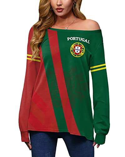 Mainfini Damen Portugal Fußball Sweatshirt Portugal Flagge Vintage Pullover Rot XL von Mainfini