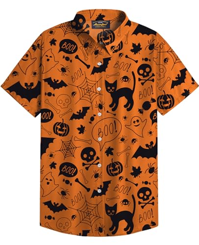 Mainfini Halloween Herren 3D Druck Cartoon Motiven Kostüm T-Shirt Skelett Lustig Poloshirt Freizeithemd A2 M von Mainfini