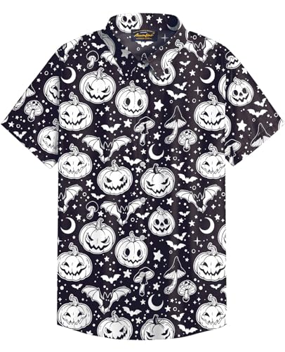 Mainfini Halloween Herren Button Down Kurzarm Kostüm Poloshirt T-Shirt Lustig Skelett Freizeithemd A6 L von Mainfini