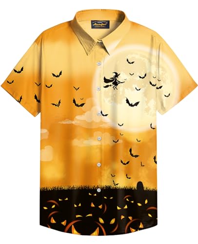 Mainfini Halloween Herren Button Down Kurzarm Kostüm Skelett T-Shirt Lustig Poloshirt Freizeithemd B6 M von Mainfini