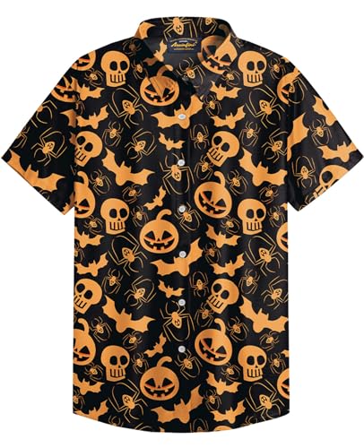 Mainfini Halloween Herren Button Down Kurzarm Kostüm Skelett T-Shirt Lustig Poloshirt Freizeithemd C1 L von Mainfini