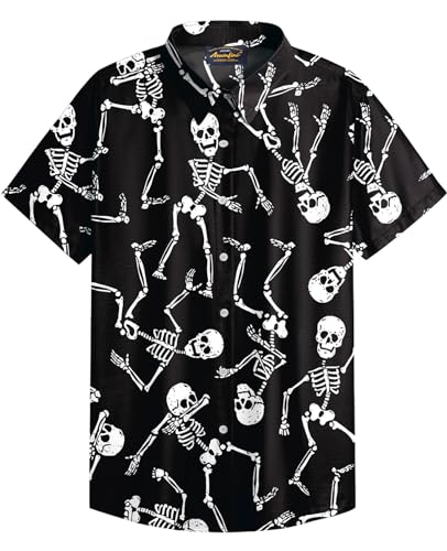 Mainfini Halloween Herren Cartoon Motiven 3D Druck Kostüm Poloshirt T-Shirt Lustig Skelett Freizeithemd C3 M von Mainfini