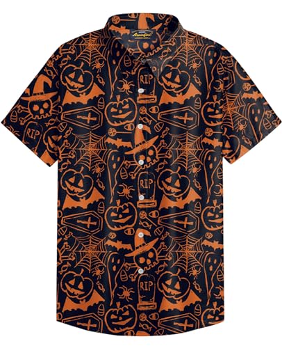 Mainfini Halloween Herren Cartoon Motiven 3D Druck Kostüm Skelett T-Shirt Lustig Poloshirt Freizeithemd A4 S von Mainfini