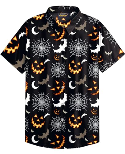Mainfini Halloween Herren Fledermaus Geister Kostüm T-Shirt Skelett Lustig Poloshirt Freizeithemd B5 XXL von Mainfini