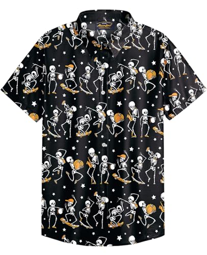 Mainfini Halloween Herren Fledermaus Geister Kostüm T-Shirt Skelett Lustig Poloshirt Freizeithemd C5 M von Mainfini