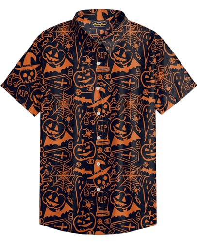 Mainfini Halloween Herren Geister Fledermaus Kostüm Skelett T-Shirt Lustig Poloshirt Freizeithemd A4 M von Mainfini