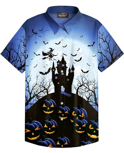 Mainfini Halloween Herren Kurzarm Button Down Kostüm Lustig Poloshirt Skelett T-Shirt Freizeithemd B7 S von Mainfini