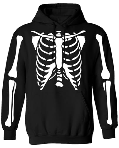 Mainfini Männer mit Taschen Fun Warmes 3D Druck Hoodie Komisch Halloween Sweatshirt Hoddie Pullover Herren Kapuzenpullover Schwarz - Skelett XXL von Mainfini