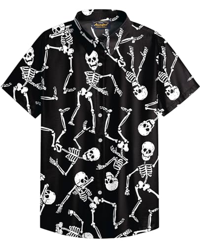 Mainfini Halloween Herren Katze Kürbis Kopf Kostüm Poloshirt T-Shirt Lustig Skelett Freizeithemd C3 XL von Mainfini