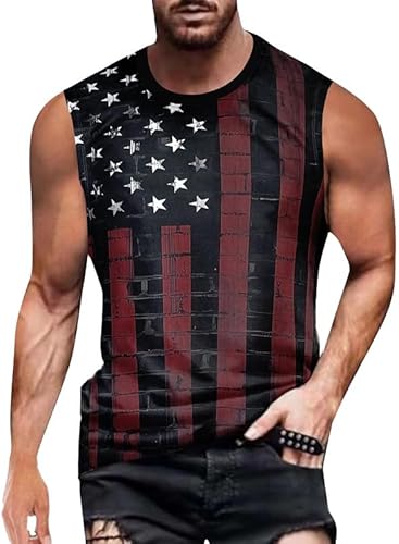 Mainfini Herren 1776 Tanktop 4. Juli, amerikanisches ärmelloses Shirt, Amerikanische Flagge, Rot und Schwarz, L von Mainfini