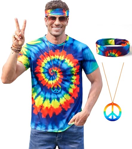 Mainfini Herren Hippie Kostüm – Buntes Retro Hemd im 60er 70er Jahre Stil Outfit XL von Mainfini
