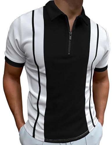 Mainfini Herren Schwarz Poloshirt Kurzarm Atmungsaktiv Polohemd Fit Tops mit Reißverschluss M von Mainfini