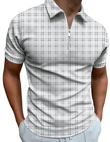 Mainfini Herren Poloshirt Kurzarm Atmungsaktiv Polohemd Fit Tops mit 1/4 Reißverschluss Weiß S von Mainfini