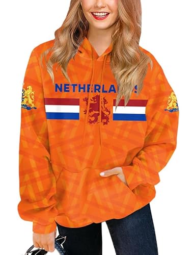 Mainfini Kapuzenpullover Weltmeisterschaft Fußball Netherlands Fan Hoodie Lässig Oberteil für Frauen und Damen M von Mainfini